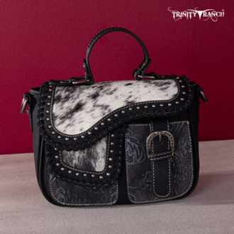 Trinity Ranch Trinity Ranch Hair-On Cowhide Saddle Shape Collection Crossbody/Satchel - Black