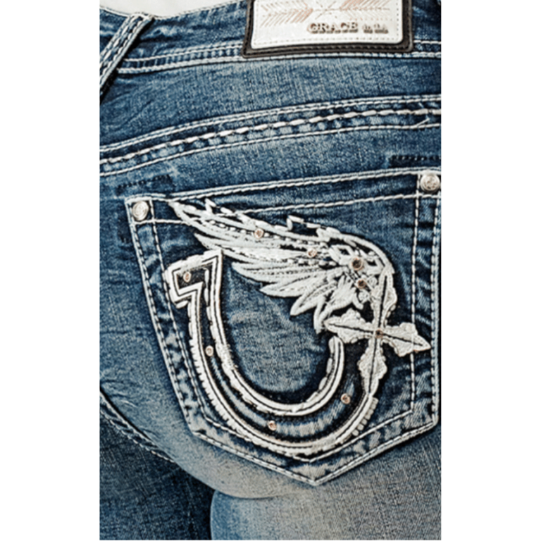 Grace in LA Grace In LA Wing/Horseshoe Jeans - 34" Inseam