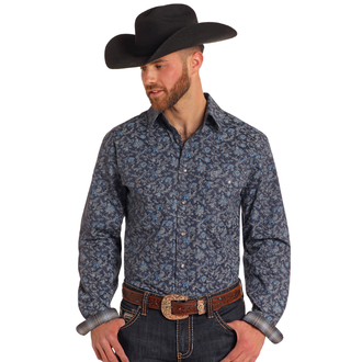 Panhandle Panhandle L/S Snap Shirt - Blue Paisley - Big And Tall