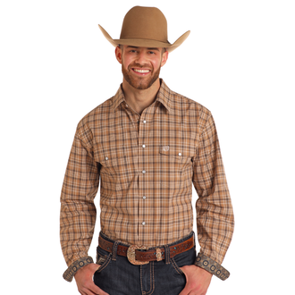 Panhandle Panhandle Button L/S Shirt - Brown Plaid - Big And Tall
