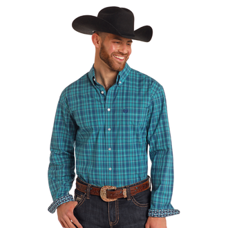 Panhandle Panhandle Snap L/S Shirt - Blue Plaid - Big And Tall