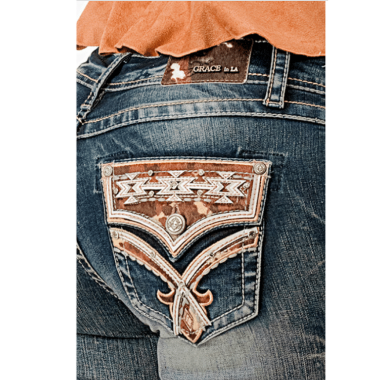 Grace in LA Grace In LA Boot Cut Midrise Jeans - Aztec/Cow Print - Plus Sizes