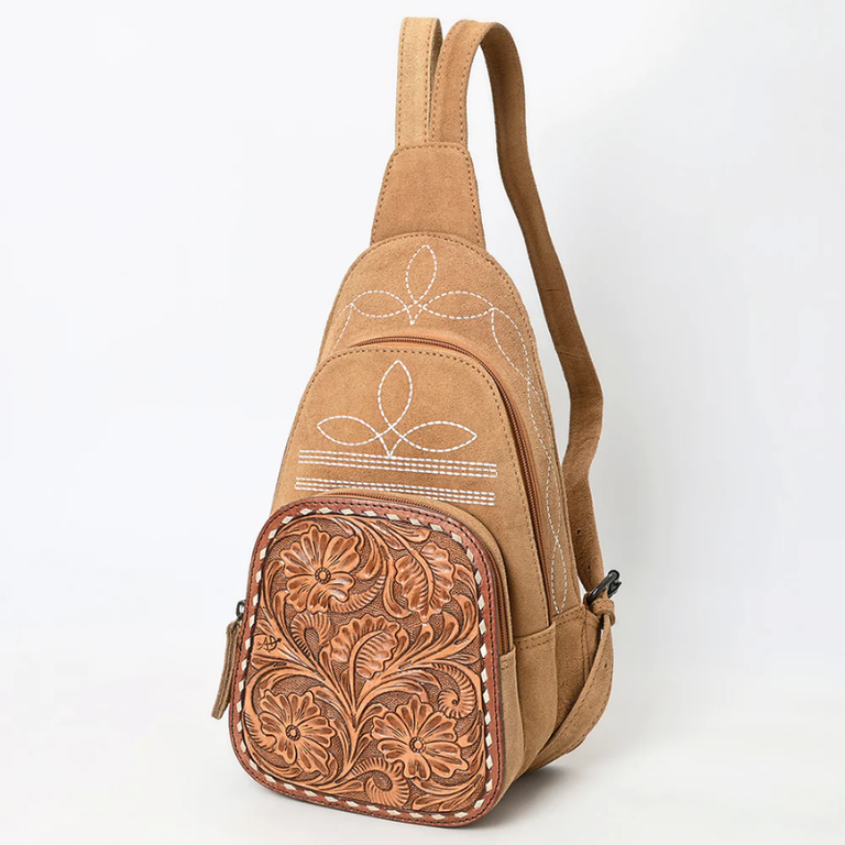 American Darling Suede Boot Stitch Sling Bag - Tan