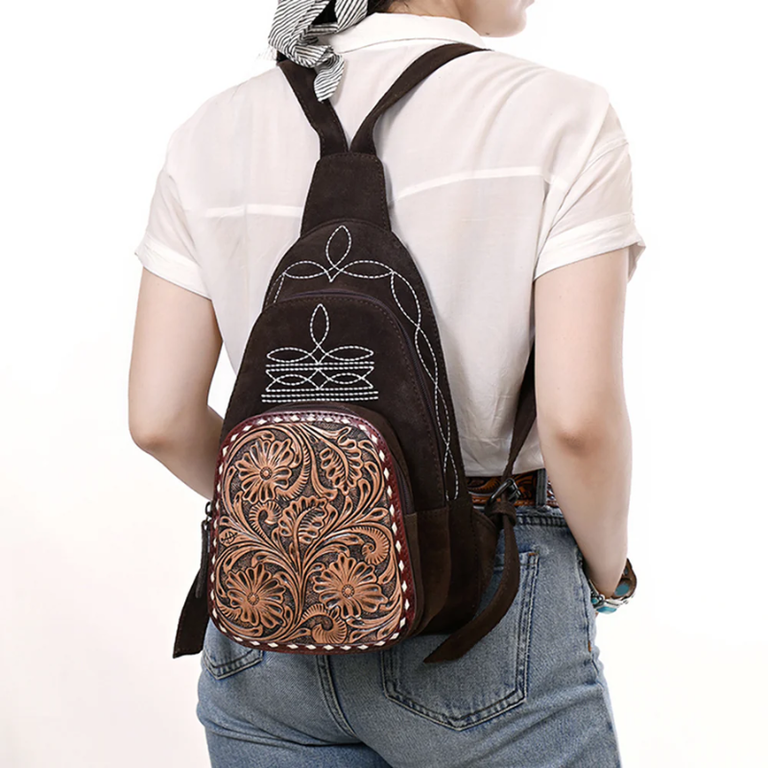 American Darling Suede Boot Stitch Sling Bag - Chocolate