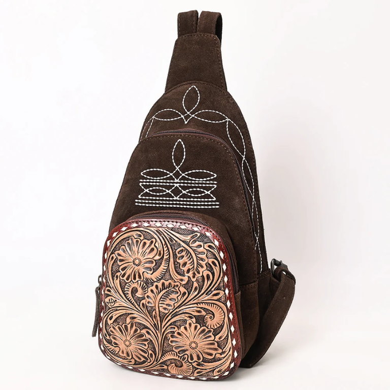 American Darling Suede Boot Stitch Sling Bag - Chocolate