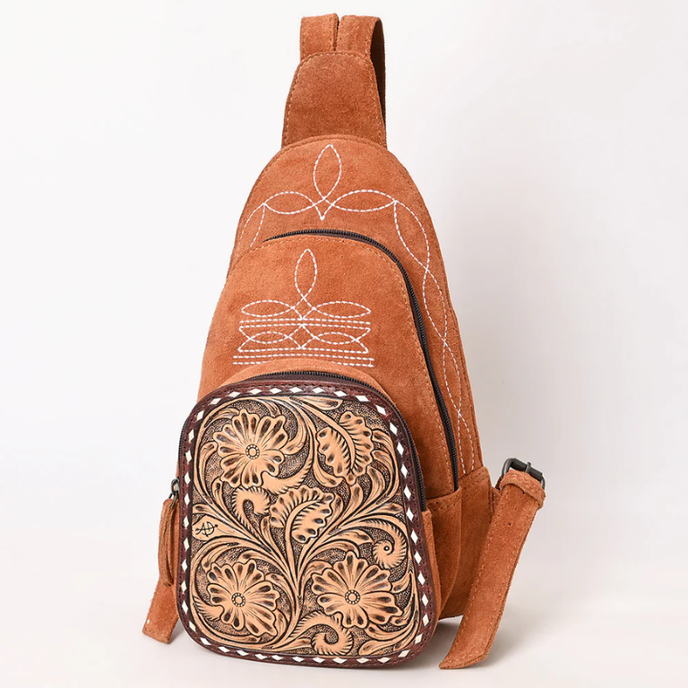 American Darling Suede Boot Stitch Sling Bag - Rust