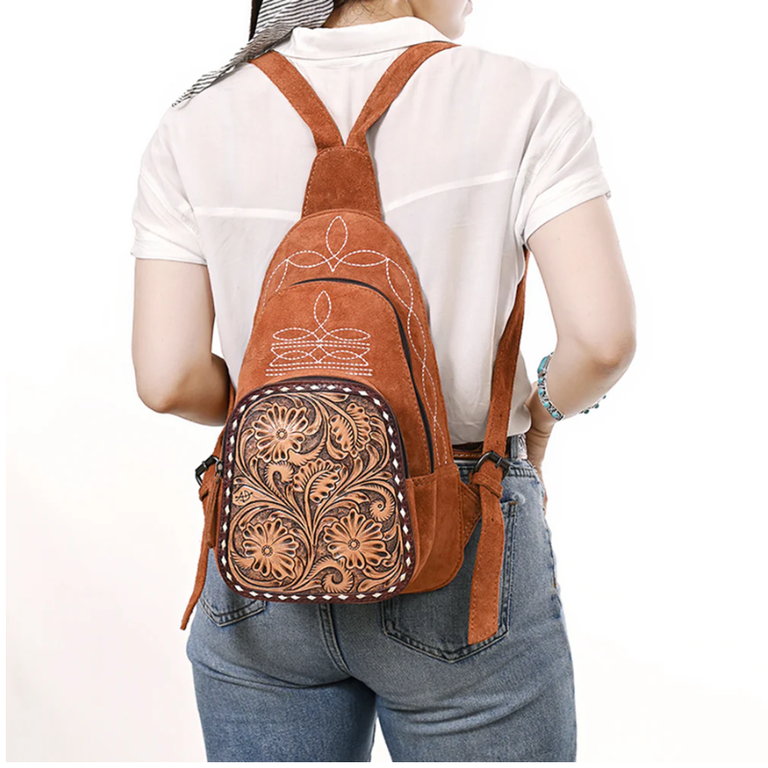 American Darling Suede Boot Stitch Sling Bag - Rust