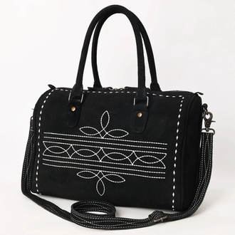 American Darling Suede Duffel Boot Stitch Bag - Black