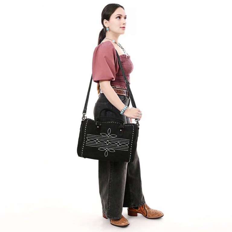 American Darling Suede Duffel Boot Stitch Bag - Black