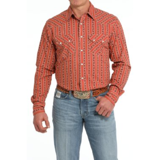 Cinch Cinch Modern Fit Stripe L/S Western Shirt - Orange