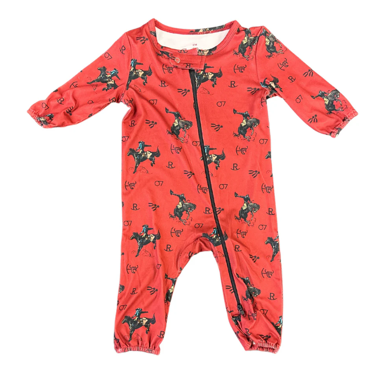 Cowboy Hardware Cowboy Hardware Vintage Bronc Print Romper - Red