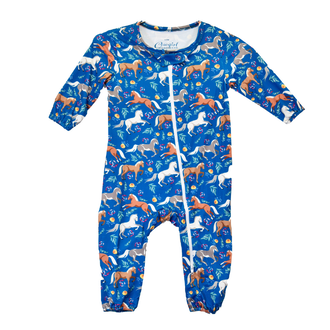 Cowgirl Hardware Cowgirl Hardware Horse/Flowers L/S Romper - Turquoise