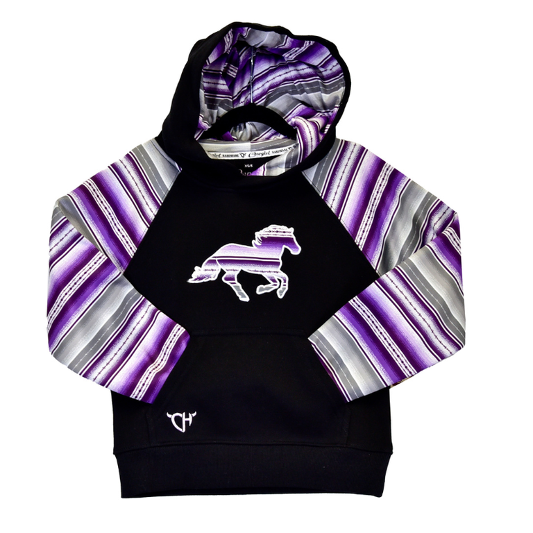 Cowgirl Hardware Cowgirl Hardware Chevron Horse Fleece Hoodie - Youth - Black/Purple