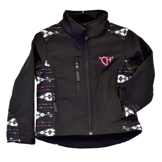 Cowgirl Hardware Cowgirl Hardware Tonal Accent Poly Shell Jacket - Youth - Black/Pink