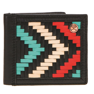 Hooey Hooey Black Hawk Hand Woven Leather With Aztec Print Inlay Bifold Wallet