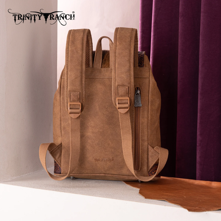 Trinity Ranch Trinity Ranch Genuine Hair-On Cowhide Tooled Backpack - Coffee