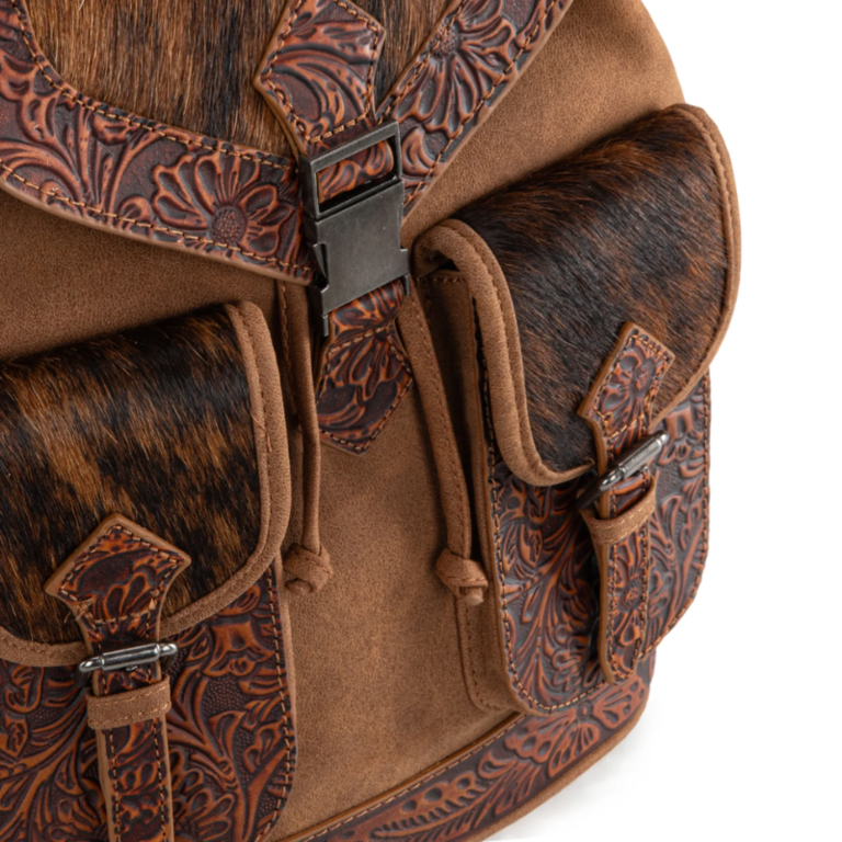 Trinity Ranch Trinity Ranch Genuine Hair-On Cowhide Tooled Backpack - Coffee