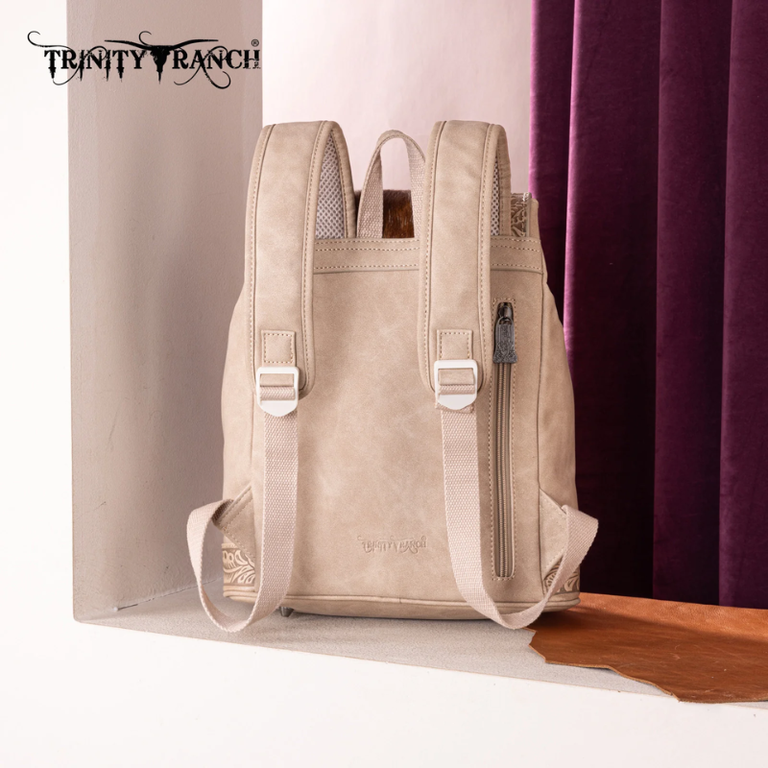 Trinity Ranch Trinity Ranch Genuine Hair-On Cowhide Tooled Backpack - Tan