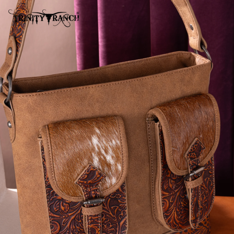 Trinity Ranch Trinity Ranch Genuine Hair-On Cowhide Tooled Concealed Carry Hobo Bag - Brown