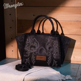 Wrangler Wrangler Embroidered Trapezoid Tote/Crossbody Bag - Black