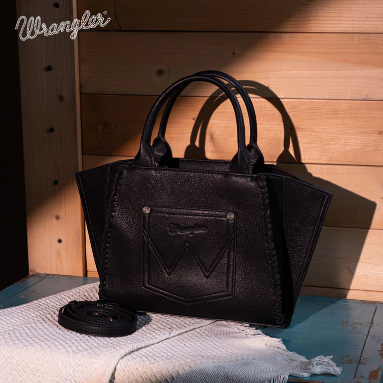 Wrangler Wrangler Embroidered Trapezoid Tote/Crossbody Bag - Black