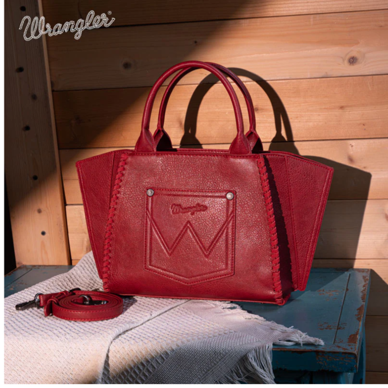 Wrangler Wrangler Embroidered Trapezoid Tote/Crossbody Bag - Red