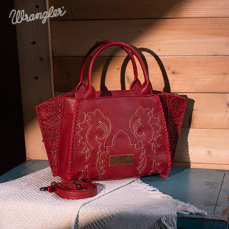 Wrangler Wrangler Embroidered Trapezoid Tote/Crossbody Bag - Red
