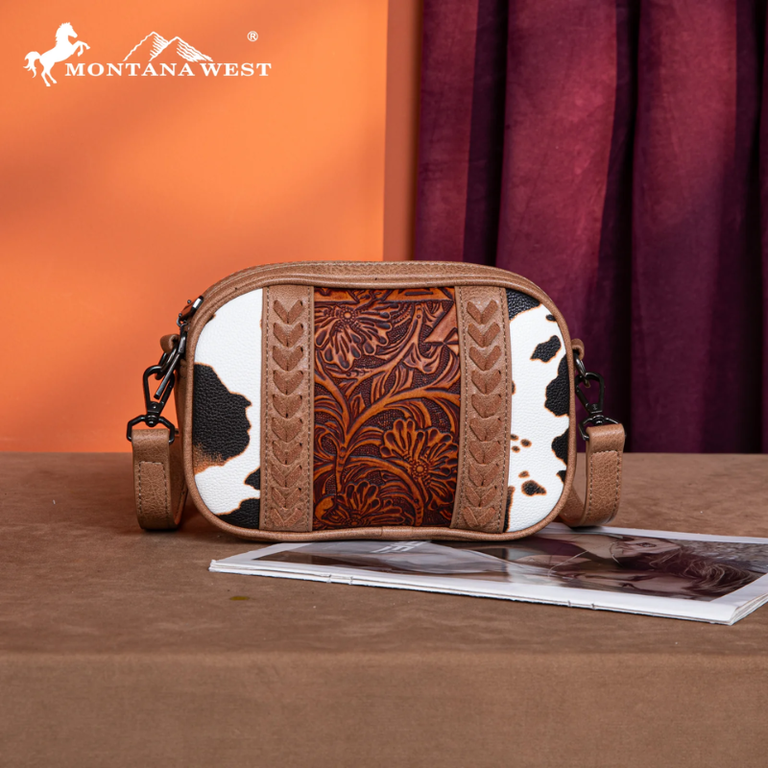 Montana West Tooled Collection Crossbody Bag - Brown Cowprint
