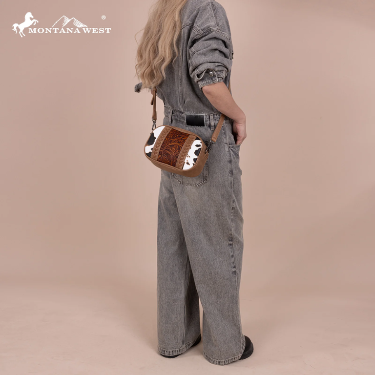Montana West Tooled Collection Crossbody Bag - Brown Cowprint