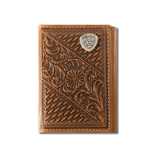 Ariat Ariat Basket Weave Floral Shield Trifold Wallet
