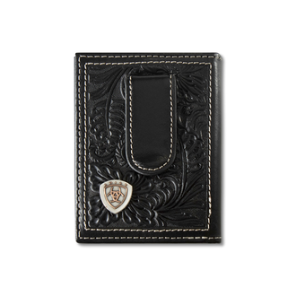 Ariat Ariat Floral Embossed Shield Bifold Money Clip Wallet - Black