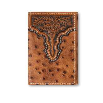 Ariat Ariat Ostrich Print Floral Embossed Trifold Wallet