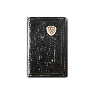 Ariat Ariat Floral Embossed Logo Shield Trifold Wallet - Black