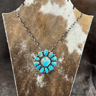 Indian Touch Of Gallup Navajo Handmade Kingman Turquoise Necklace