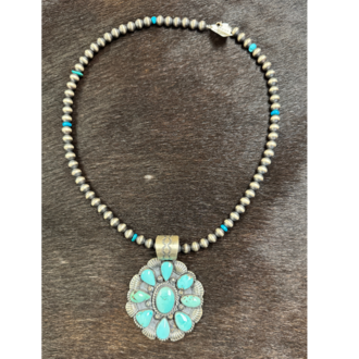 Indian Touch Of Gallup Navajo Handmade Kingman Turquoise Necklace