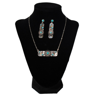 Silver Strike Silver Strike Metal Flower Turquoise Set