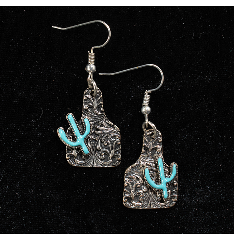 Silver Strike Silver Strike Cactus Turquoise Cow Tag Earrings