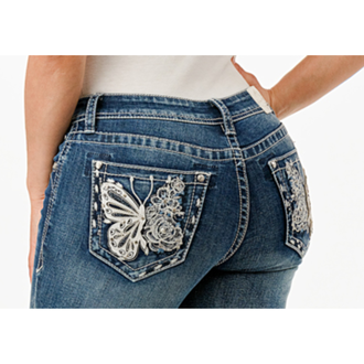 Grace in LA Grace In LA Butterfly Pocket Boot Cut Jeans - 32" Inseam