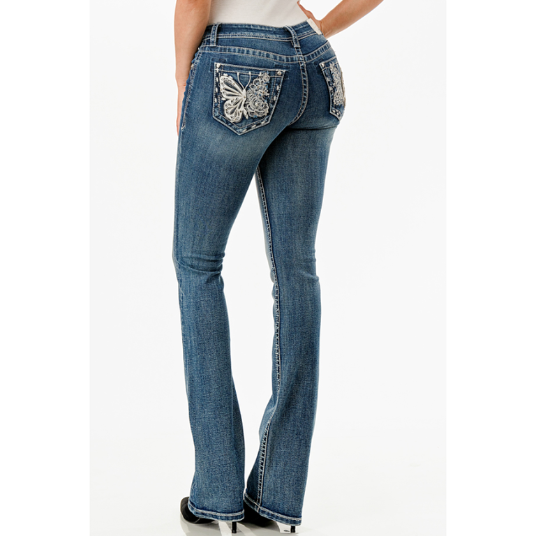 Grace in LA Grace In LA Butterfly Pocket Boot Cut Jeans - 32" Inseam