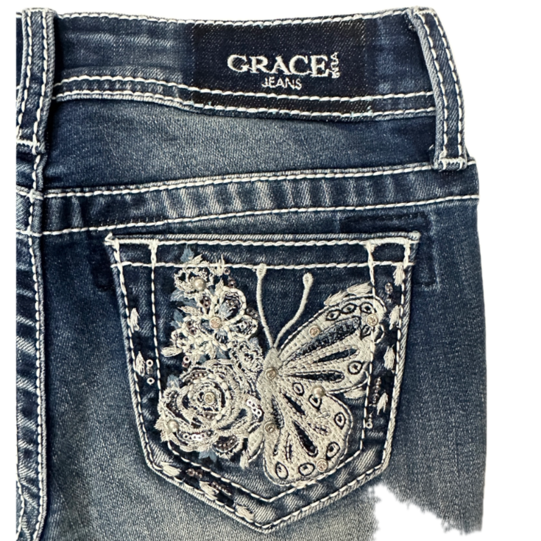 Grace in LA Grace In LA Butterfly Pocket Boot Cut Jeans - Little Girls