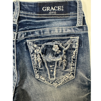 Grace in LA Grace In LA Steer Head Pocket Boot Cut Jeans - Big Girls