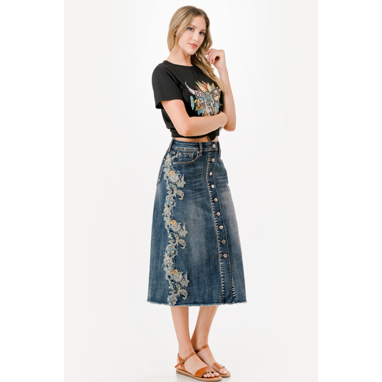 Grace in LA Grace In LA Floral Embroidered Skirt
