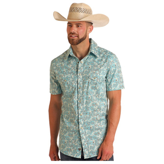 Rock and Roll Rock And Roll Paisley Print Snap S/S Shirt - Bright Turquoise