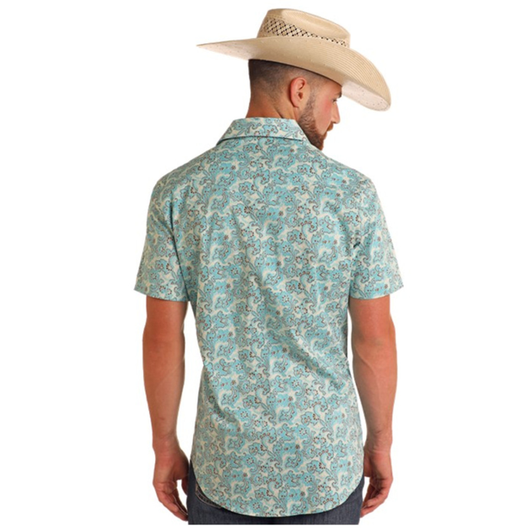 Rock and Roll Rock And Roll Paisley Print Snap S/S Shirt - Bright Turquoise
