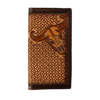 3D 3D Hand Tooled/Stained Edge Cow Skull Rodeo Wallet