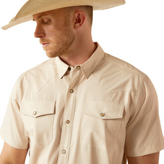Ariat Ariat VentTek Fitted Snap S/S Shirt - Tan Stripe