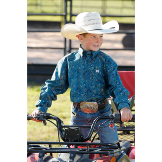 Cinch Cinch Paisley Pattern L/S Shirt - Youth - Blue