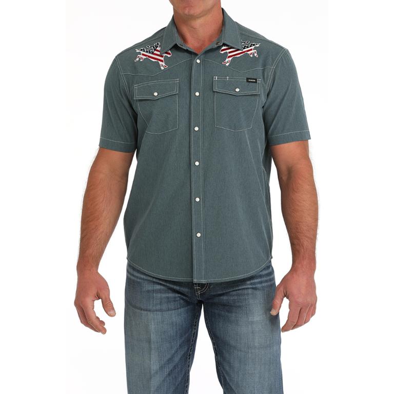 Cinch Cinch American Bronc S/S Camp Shirt - Blue