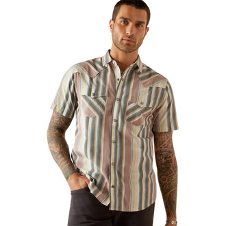 Ariat Ariat Hughie Retro Snap S/S Shirt - Grey/Blue/Pink Stripes