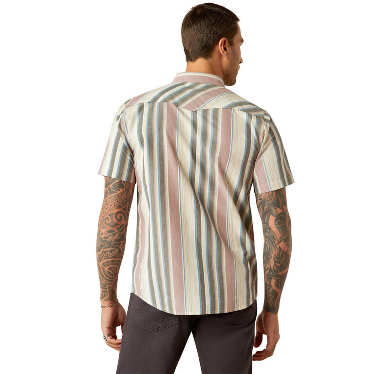 Ariat Ariat Hughie Retro Snap S/S Shirt - Grey/Blue/Pink Stripes